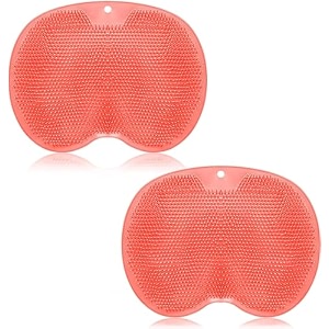 2 pieces shower foot scrubber mat hands free back scrubber for shower wall mounted bath massage pad back scrubber back with non slip suction cups foot cleaner for men women pink