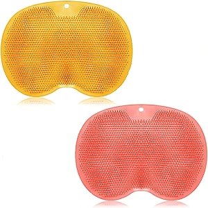 2 pieces shower foot scrubber mat hands free back scrubber for shower wall mounted bath massage pad back scrubber back with non slip suction cups foot cleaner for men women yellow pink