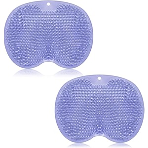 2 pieces shower foot scrubber mat hands free back scrubber for shower wall mounted bath massage pad back scrubber back with non slip suction cups foot cleaner for men women blue
