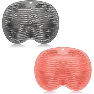 2 pieces shower foot scrubber mat hands free back scrubber for shower wall mounted bath massage pad back scrubber back with non slip suction cups foot cleaner for men women gray pink