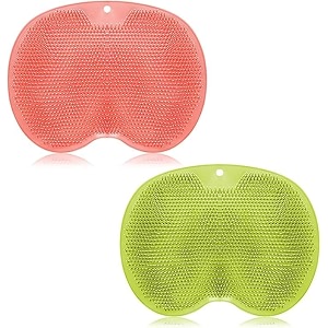 2 pieces shower foot scrubber mat hands free back scrubber for shower wall mounted bath massage pad back scrubber back with non slip suction cups foot cleaner for men women pink green
