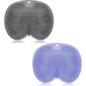 2 pieces shower foot scrubber mat and back scrubber - hands free wall mounted bath massage pad with non slip suction cups - foot cleaner for men women gray blue