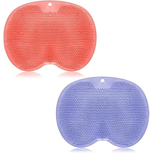2 pieces shower foot scrubber mat hands free back scrubber for shower wall mounted bath massage pad back scrubber back with non slip suction cups foot cleaner for men women pink blue