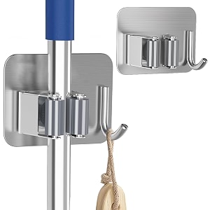 sittella 2 pieces stainless steel 1 rack with 1 hook heavy duty wall mounted broom and mop stick holder hanging tools for home kitchen garden laundry garage silver