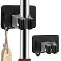 SITTELLA® 2 Pieces Stainless Steel 1 Rack with 1 Hook Heavy Duty Wall Mounted Broom and Mop Stick Holder, Hanging Tools for Home Kitchen Garden Laundry Garage (Black)