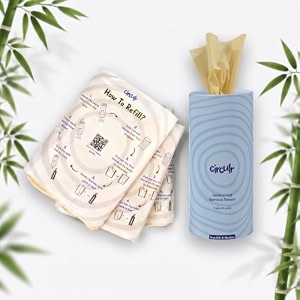 2 ply bamboo car tissue 1 tube with 3 refills 4 x 80 pulls each 320 pulls cylindrical roll for car cup holder travel office home use chemical free natural bamboo blue tissue