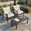 2 Seat HDPE Patio Conversation Set with Coffee Table, Outdoor Chairs Set