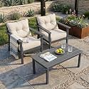 2 Seat HDPE Patio Conversation Set with Coffee Table, Outdoor Chairs Set
