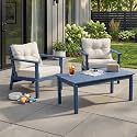 2 Seat HDPE Patio Conversation Set with Coffee Table, Outdoor Chairs Set
