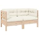 2-Seater Garden Sofa Set of 2 Cream with Natural Wood Frame, Outdoor Patio Furniture for Relaxation and Social Gatherings, Durable Solid Pine Construction