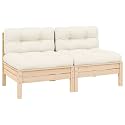 2-Seater Patio Sofa Set of 2 Cream with Natural Wood Frame, Modular Design Outdoor Furniture, Weather-Resistant Fabric and Comfortable Cushions for Garden or Patio Relaxation