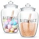 2 Set 74 oz Bath Salt Containers with Airtight Lid, Wooden Scoop, Printed