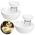 2 Set Chip and Dip Serving Set 2 Tier Chip and Dip Serving Dish Porcelain Appetizer Bowl and Platter with Stand for Food Taco Bar Salad Display Dessert Entertaining Party(Black,Classic Style)