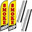 2 Set Smoke Shop Feather Flag Pole Kit Smoke Shop Sign Banner Advertising Feather Banner for Outside Outdoor Business Decoration(11 ft)