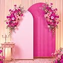 2 Set Wedding Arch Cover Rose Red Pink Ripple &amp; Solid Backdrop Cover