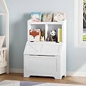 2-Shel Kids Wooden Storage Cabinet﻿,Toy Storage with Flip Lid and Cubbies, Kids Bookshelf Toy Organizer for Playroom, Nursery or Classroom, Durable Design,White