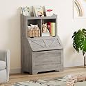 2-Shel Kids Wooden Storage Cabinet﻿,Toy Storage with Flip Lid and Cubbies, Kids Bookshelf Toy Organizer for Playroom, Nursery or Classroom, Durable Design,Gray
