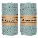 Likeecords 2 Skeins of 100% Cotton Crochet Bag Cord 2mm x 170m Macrame Cord 2mm Crochet Thread Macrame Rope Gift for Knitter (Grayish Blue)
