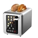 WUNLY Touch screen Toaster 2 slice,Stainless Steel Digital Timer Toasters with Sound Function,6 Bread Types &amp; 6 Shade Settings,Smart Extra Wide Slots Toaster with Bagel,Defrost Functions,Platinum