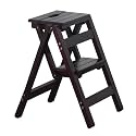 2 Step Wood Folding Stool for Adults Portable Household Kitchen Stool Multi Functional Step Ladder for Indoor Use Thickened and Sturdy(A)