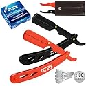 2 Straight Razor For Men (Red Black), 100 GTEX Premium Blades (Japanese Steel) - 2Pack Straight Edge Razor 100 Platinum Razor Blade - Navajas Para Barbero - Barber Razor For Men, Beard Razors
