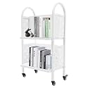 2 Tier 17 * 13 * 34in Floor Standing Library Book Cart Rolling Book Cart Office Book Truck White