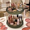 2 Tier 360° Rotating Makeup Organizer, Lazy Susan Vanity Organizer with Gold Frame & Clear Acrylic Trays for Skincare, Perfume & Cosmetics (Green)