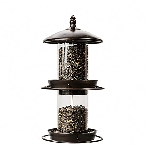 2-tier bird feeder with sure-lock cap and hanging hook wild bird feeders - 45 lb seed capacity