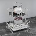 2-Tier Stainless Steel Fruit and Vegetable Basket, Countertop Storage Organizer with Handle, Space Saving Kitchen Rack Stand