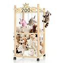 2 Tier Stuffed Animal Storage Zoo Tower,56In Wooden Large Stuffed Animal Holder Organizer with Wheels,Stuffy Plushies Storage with Elastic Band&Mesh Bottom,Toy Storage Organizers for Playroom Nursery