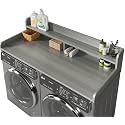 2-Tier Washer and Dryer Countertop with 2.75" H Guard,58" W x 28" D Laundry Countertop Cover with Non-Slip Pad,Large Space Laundry Topper for Folding Clothes Over Washer and Dryer-Stripe Gray