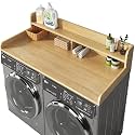 2-Tier Washer and Dryer Countertop with 2.75" H Guard,54" W x 27.5" D Laundry Countertop Cover with Non-Slip Pad,Large Space Laundry Topper for Folding Clothes Over Washer-Pure Wood Color
