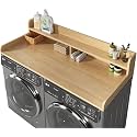 2-Tier Washer and Dryer Countertop,2.75" H Guard,58" W x 28" D Laundry Countertop Cover with Non-Slip Pad,Large Space Laundry Topper for Folding Clothes Over Washer and Dryer-Pure Wood Color