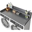 2-Tier Washer and Dryer Countertop with 2.75" H Guard,58" W x 28" D Laundry Countertop Cover with Non-Slip Pad,Large Space Laundry Topper for Folding Clothes Over Washer and Dryer-Grey