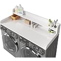 2-Tier Washer and Dryer Countertop with 2.75" H Guard,58" W x 28" D Laundry Countertop Cover with Non-Slip Pad,Large Space Laundry Topper for Folding Clothes Over Washer and Dryer-White