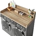 2-Tier Washer and Dryer Countertop with 2.75" H Guard,54" W x 27.5" D Laundry Countertop Cover with Non-Slip Pad,Large Space Laundry Topper for Folding Clothes Over Washer and Dryer-White Oak