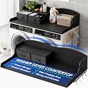 2-Tier Washer Dryer Countertop, Laundry Room Organizer with Drawers &amp; Side Hanging Rod, Wave Design Washer Top Shelf for Folding Clothes and Storage, Laundry Countertop Cover with Hooks