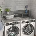 HRVEOCEI 2-Tier Washer Dryer Countertop with Shelf, Laundry Countertop over Washer and Dryer with Edge, Washing Machine Topper Shelf with Storage for Efficient Organization (Gray+White Matte)