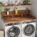 HRVEOCEI 2-Tier Washer Dryer Countertop with Shelf, Laundry Countertop over Washer and Dryer with Edge, Washing Machine Topper Shelf with Storage for Efficient Organization (Walnut)