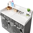 HRVEOCEI 2-Tier Washer Dryer Countertop with Shelf, Laundry Countertop over Washer and Dryer with Edge, Washing Machine Topper Shelf with Storage for Efficient Organization (White)