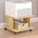 2 Tier Wooden Small Printer Table with Storage, Small Table for Printer, Under Desk Printer Stand, Rolling Printer Cart Shelf with Lockable Wheels for Home, Office(Natural,50 * 50cm)