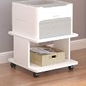 2 Tier Wooden Small Printer Table with Storage, Small Table for Printer, Under Desk Printer Stand, Rolling Printer Cart Shelf with Lockable Wheels for Home, Office(White,40 * 40cm)