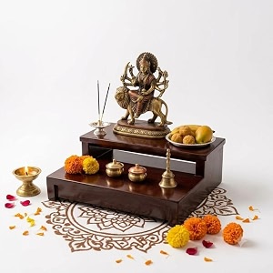 2-tier wooden temple stand for pooja room brown size - 30x25x8cm
