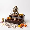 2-Tier Wooden Temple Stand for Pooja Room, Brown Size - 30x25x8CM