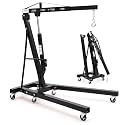 2-Ton Folding Engine Hoist Cherry Picker 44 Lb Capacity Hydraulic Shop Crane with Telescoping Boom 6 Caster Wheels for Automotive Repair Garage Use Includes Hitch and Storage Stand Black