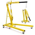 2-Ton Folding Engine Hoist Cherry Picker 44 Lb Capacity Hydraulic Shop Crane with Telescoping Boom 6 Caster Wheels for Automotive Repair Garage Use Includes Hitch and Storage Stand Yellow