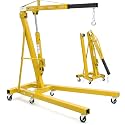 2 Ton Folding Hydraulic Engine Hoist Cherry Picker, 4400 Lbs Capacity, Adjustable Telescoping Boom, Heavy Duty Shop Crane with Load Leveler & 6 Swivel Wheels, for Garage Workshop Warehouse Automotive