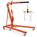 2 Ton Folding Hydraulic Engine Hoist with Load Leveler 44 LBS Capacity Heavy Duty Cherry Picker 6 Swivel Wheels&amp;Hydraulic Pump Adjustable Boom (0.5T-2T) for Garage Workshop Warehouse Orange