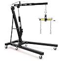 2 Ton Folding Hydraulic Engine Hoist Cherry Picker, 4400 Lbs Capacity, Adjustable Telescoping Boom, Heavy Duty Shop Crane with Load Leveler & 6 Swivel Wheels, for Garage Workshop Warehouse Automotive
