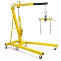 2 Ton Folding Hydraulic Engine Hoist, Load Leveler, 4400 LBS Capacity, Heavy Duty Cherry Picker, 6 Swivel Wheels, Hydraulic Pump Adjustable Boom (0.5t-2t) for Garage Workshop Warehouse